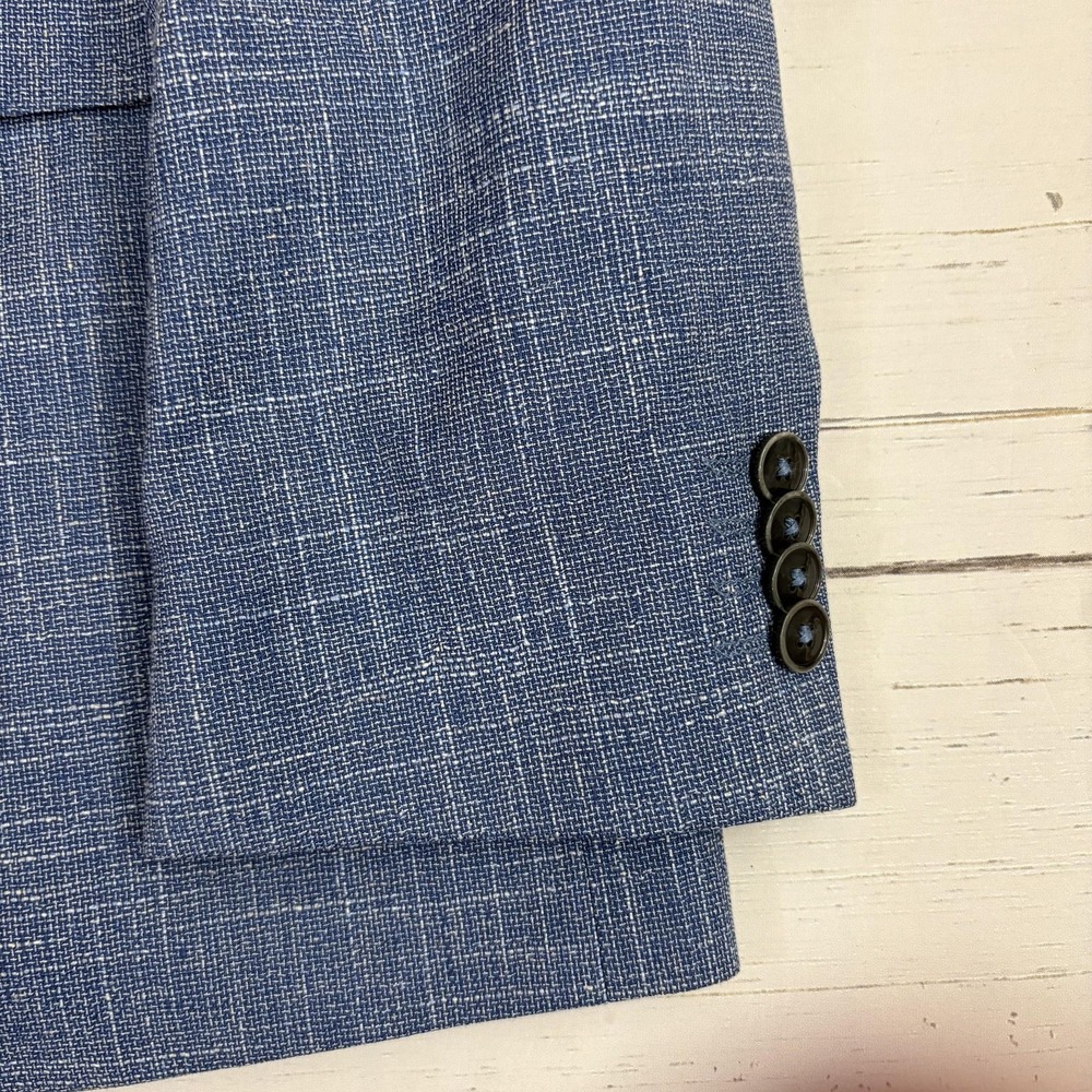 Hugo Boss Blazer Sport Coat Mens 38R Blue Check Wool Cotton Linen Tweed Marlane - Picture 6 of 16